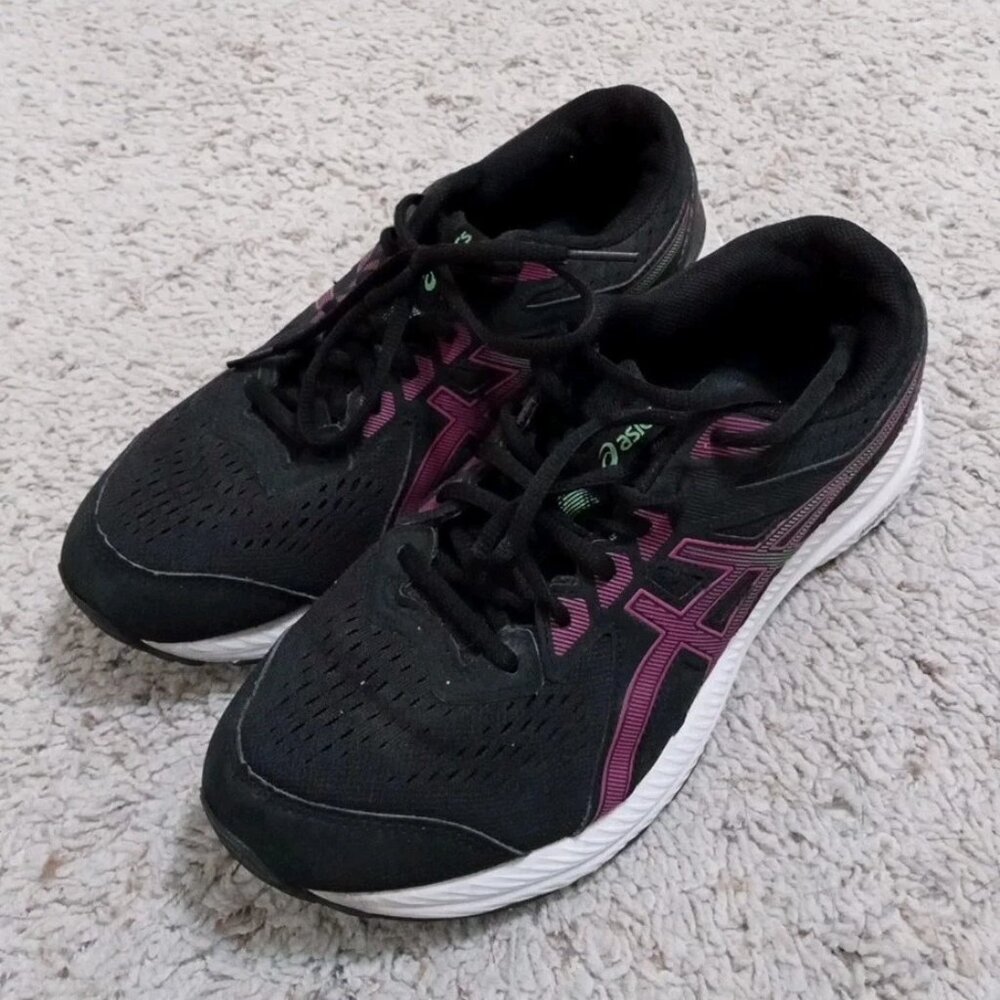 Asics Black and Magenta Women's Athletic Running Shoes